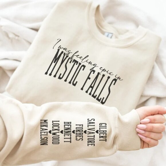 Vampire Diaries I was feeling epic in Mystic Falls NEW tan crewneck sweatshirt - Picture 1 of 1